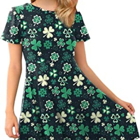 Women's St. Patrick's Day Short Sleeves Printed Tunic Dress - Picture 6 of 6